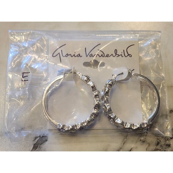 Gloria Vanderbilt Silver-Tone Rhinestone Hoop Earrings - Picture 2 of 5
